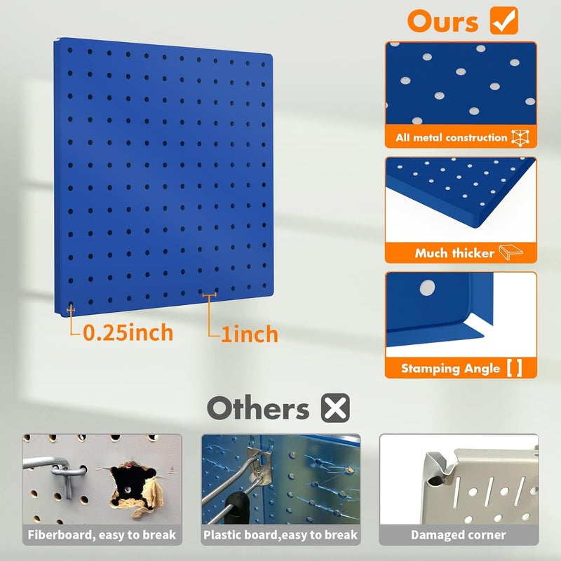 FZK Peg Board, 6PCS Metal Pegboard, Heavy Duty Pegboard Wall Organizer with Frame. Pegboard for Walls, Garage, Workbench, Craft Room Tool Organization, Metal Pegboard Panels 12in*12in,Blue - Image 3